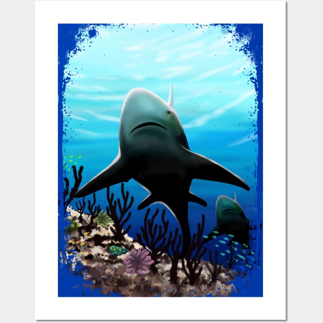 Great White Shark, from the Abyss of Soul Digital Painting Wall Art by BluedarkArt